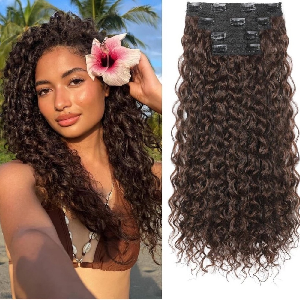New 4PC 20" Reddish Brown Pure Protein Silk Curly Hair Clip-in Hair Extensions